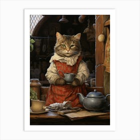 Cat In A Medieval Kitchen As A Cook 1 Art Print