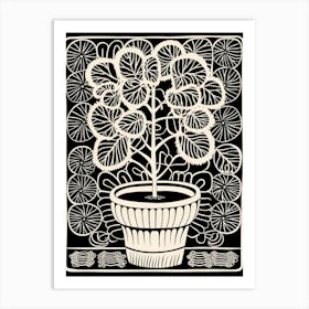 B&W Plant Illustration Chinese Money Plant 2 Art Print