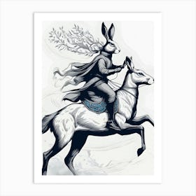 Fantasy Rabbit Riding A Chimera Art Print