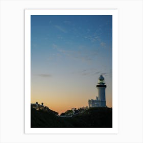 Lighthouse At Dusk, Deep Shadows, Vibrant Orange And Blue Skies. Perfect For Phone Wallpaper And Portrait Prints Art Print