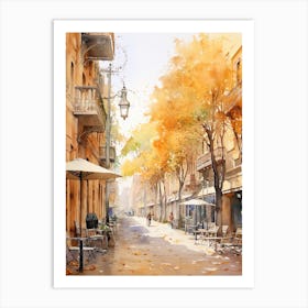 Barcelona Spain In Autumn Fall, Watercolour 2 Art Print