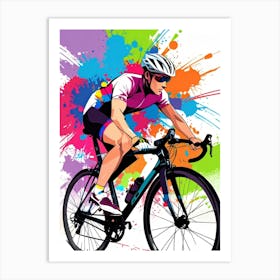 Colorful Cyclist On A Bike Art Print