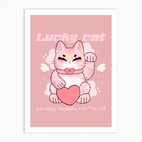 Lucky Kawaii Cat Art Print