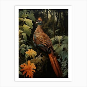 Dark And Moody Botanical Pheasant 2 Art Print