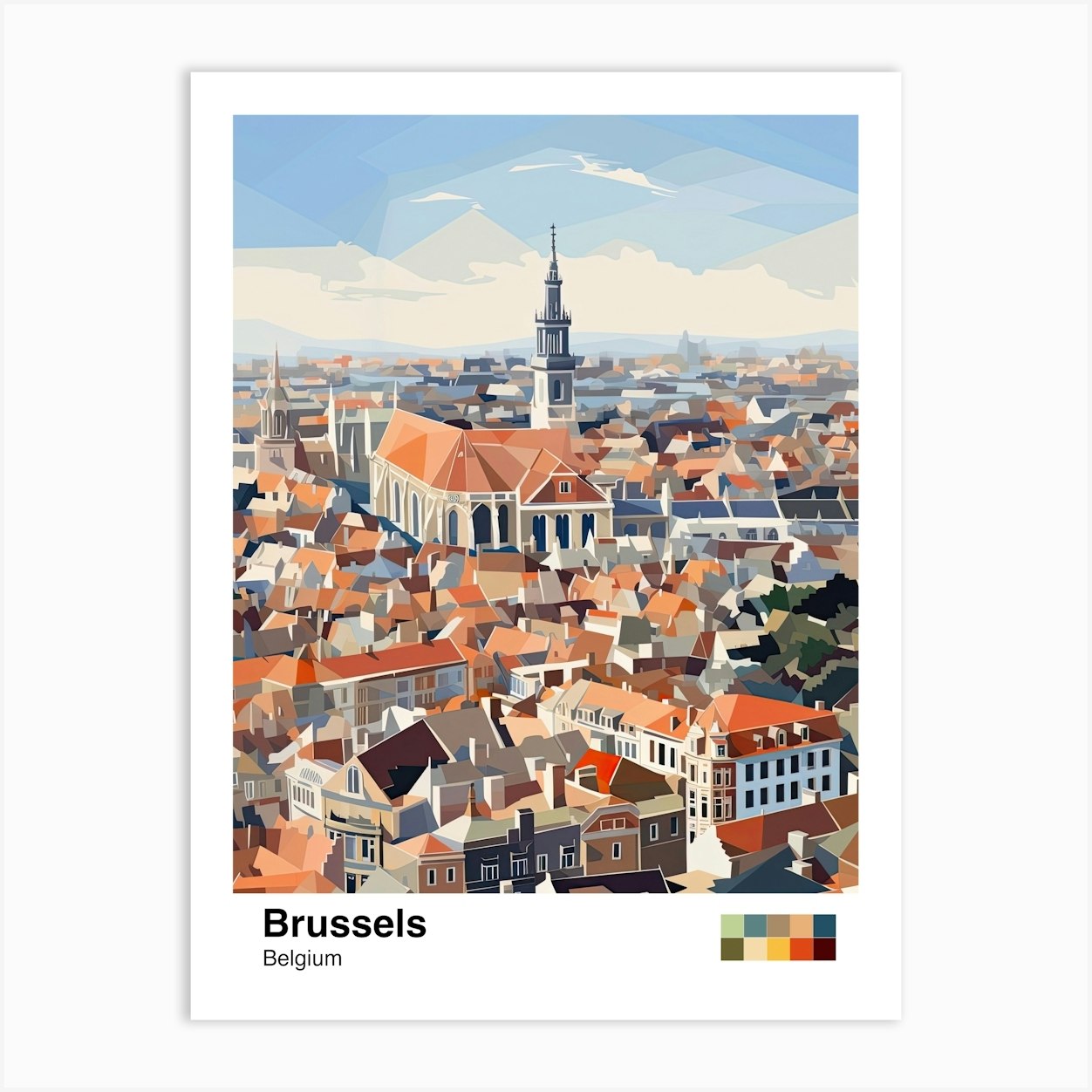 1 Geometric Poster - Brussels, Geometric Art Print by Wonders Belgium, Gallery Fy Illustration