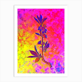 Pink Flower Branch Botanical in Acid Neon Pink Green and Blue Art Print