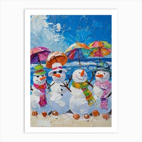 Snowmen On The Beach Painting 2 Art Print