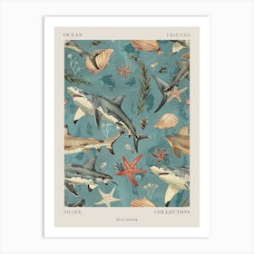 Pastel Blue Shark Watercolour Seascape Pattern 3 Poster Art Print