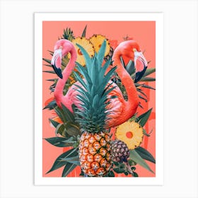 Flamingo & Pineapple Kitsch Collage 1 Art Print