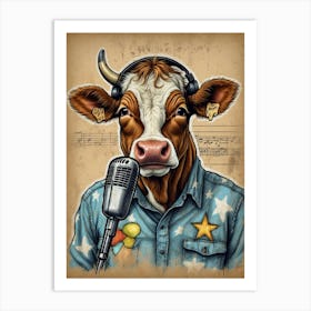 Cow With Microphone 1 Art Print