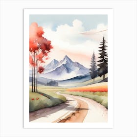 Tranquil Mountains In Minimalist Watercolor Vertical Composition 60 Art Print