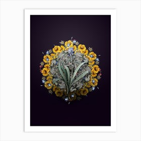 Vintage Spanish Bluebell Flower Wreath on Royal Purple n.0441 Art Print