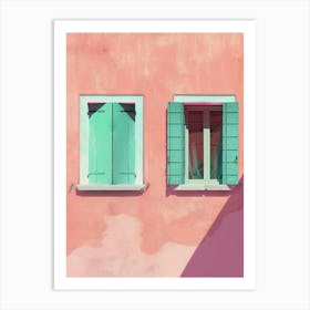 Pink House With Green Shutters 1 Art Print
