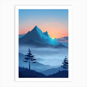 Misty Mountains Vertical Composition In Blue Tone 70 Art Print