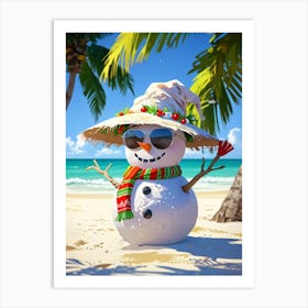 Snowman On The Beach 7 Art Print