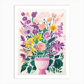 Colourful Flower Still Life In Risograph Style 8 Art Print