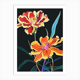 Neon Flowers On Black Marigold 4 Art Print