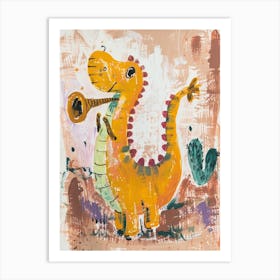 Dinosaur Playing The Trumpet Painting 3 Art Print