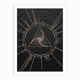 Geometric Glyph Symbol in Gold with Radial Array Lines on Dark Gray n.0242 Art Print