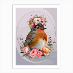 Bird With A Flower Crown European Robin 3 Art Print