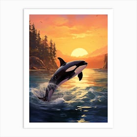 Orca Whale In Sunset 1 Art Print