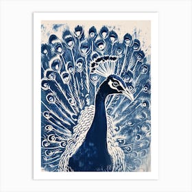 Navy & Cream Peacock Portrait 2 Art Print