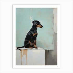 A Black Dog, Painting In Light Teal And Brown 0 Art Print