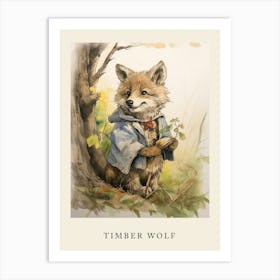 Beatrix Potter Inspired  Animal Watercolour Timber Wolf 1 Art Print