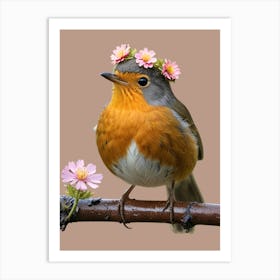 Robin With Flowers 4 Art Print