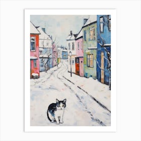 Cat In The Streets Of Reykjavik   Iceland With Snow 1 Art Print