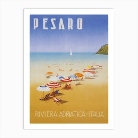 Pesaro Italy, Beach,  Vintage Travel Poster Art Print