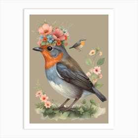 Bird With Flowers 1 Art Print