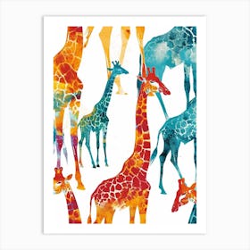 Giraffe Watercolour Colourful Pattern 4 Art Print