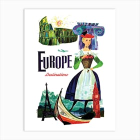 Destination Europe, Vintage Airline Poster Art Print