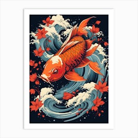 Koi Fish Animal Drawing In The Style Of Ukiyo E 2 Art Print