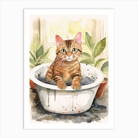 Begal Cat In Bathtub Botanical Bathroom 2 Art Print