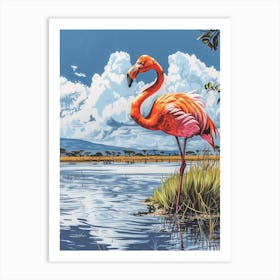 Greater Flamingo Lake Manyara Tanzania Tropical Illustration 3 Art Print