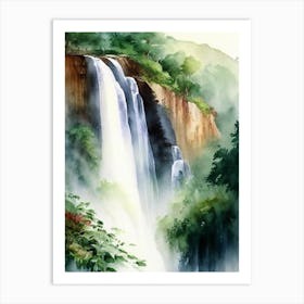 Satopanth Waterfall, India Water Colour  (3) Art Print