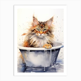 Maine Coon Cat In Bathtub Bathroom 2 Art Print