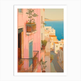 Lagos Portugal 4 Vintage Pink Travel Illustration Art Print
