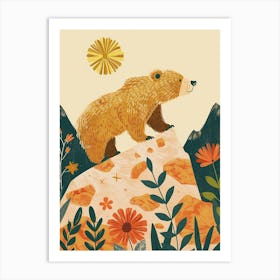 Sloth Bear Walking On A Mountrain Storybook Illustration 3 Art Print