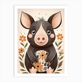 Floral Cute Baby Pig Nursery (10) Art Print