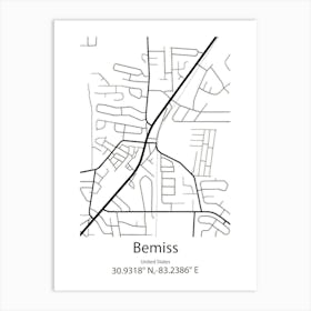 Bemiss,United States Minimalist Map Art Print