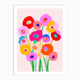 Minimal Matisse Poppies Floral Summer Bouquet Pink Art Print