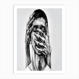 Man With His Hands Covering His Face Art Print