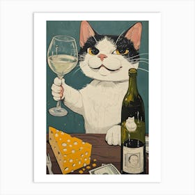 Cat With A Glass Of Wine Art Print