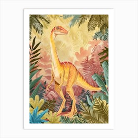 Neutral Pastel Dinosaur In The Jungle Art Print