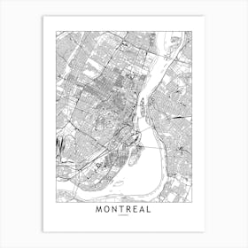 Montreal White Map Art Print