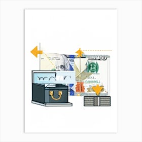 Billfold And Banknote Resting In A Safe Simple Interface Where Strokes Balance An Icon Of A Briefc (5) Art Print