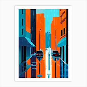 Rainy City Streets Waterscape Modern 1 Art Print